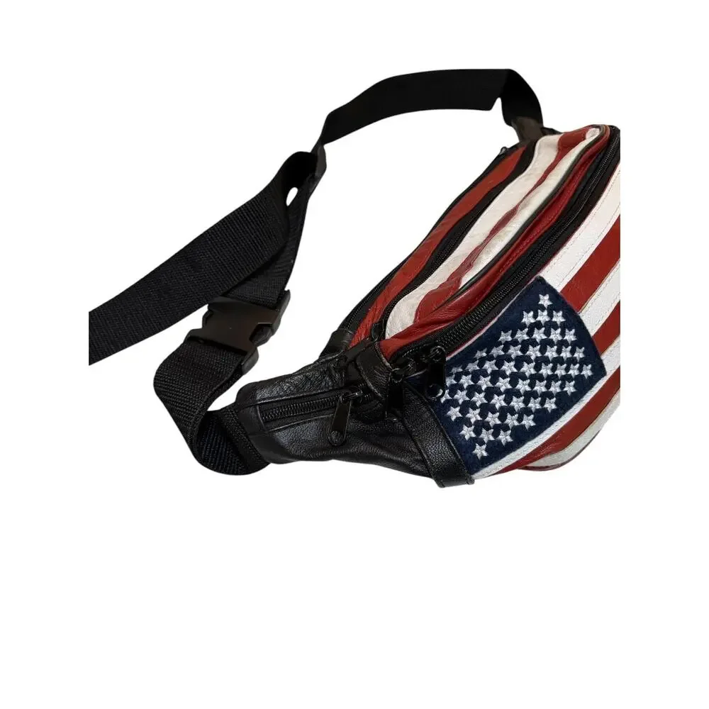 American Flag Fanny Pack Patriotic Waist Bag Adjustable Belt 5 Zip Compartments